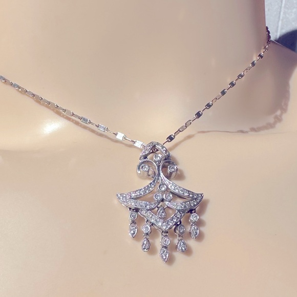 100% DIAMONDS 18K WHITE GOLD NECKLACE/ MADE IN ITALY - Picture 4 of 16